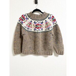 Tejidos Indígenas Hand Knit Wool Sweater‎ Fair Isle Cropped Pullover Medium